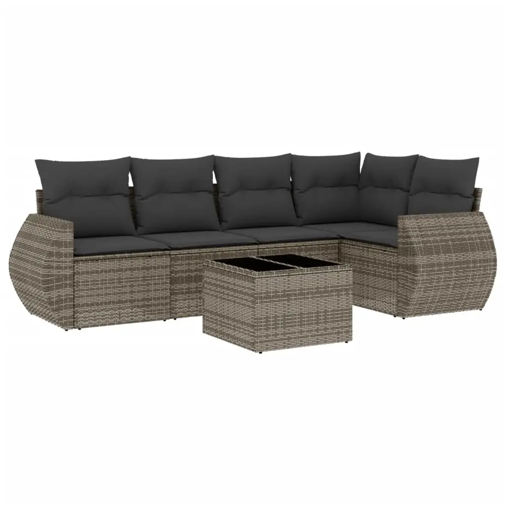 6 Piece Garden Sofa Set with Cushions Grey Poly Rattan 3221339 - Furniture