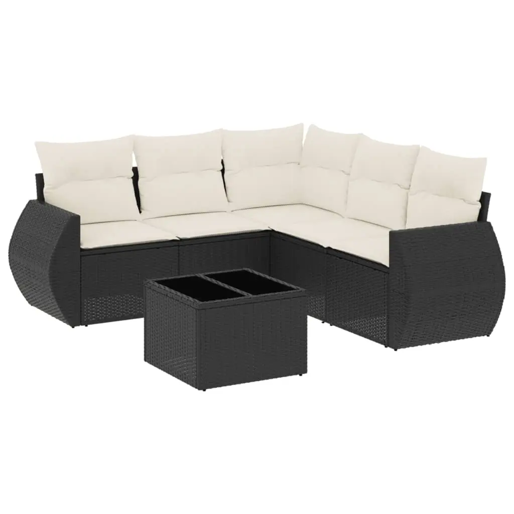 6 Piece Garden Sofa Set with Cushions Black Poly Rattan 3221355 - Furniture