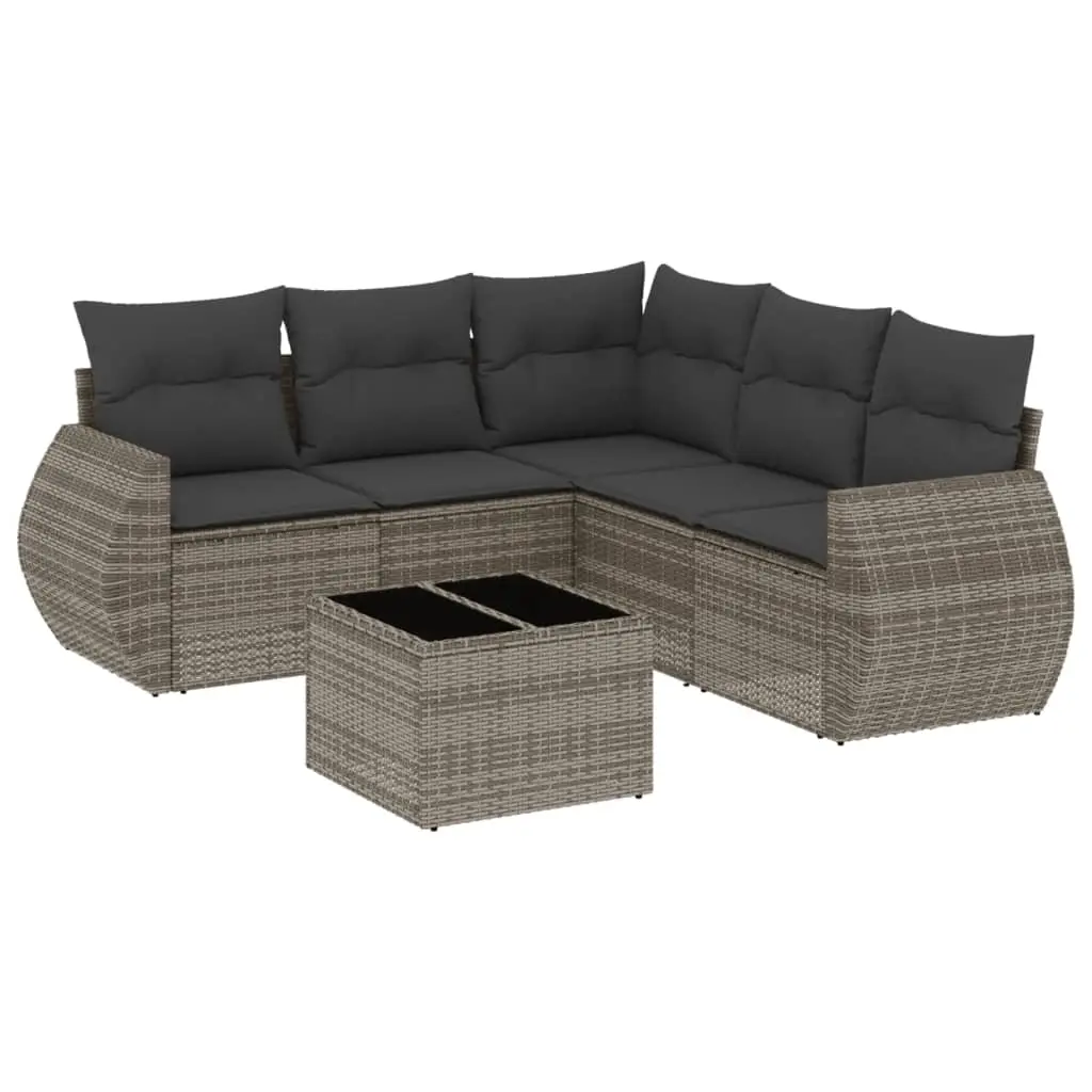 6 Piece Garden Sofa Set with Cushions Grey Poly Rattan 3221359 - Furniture