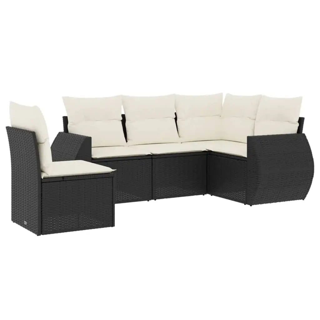 5 Piece Garden Sofa Set with Cushions Black Poly Rattan 3221365 - Furniture