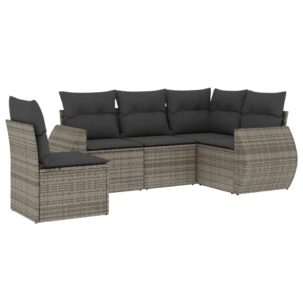 5 Piece Garden Sofa Set with Cushions Grey Poly Rattan 3221369 - Furniture