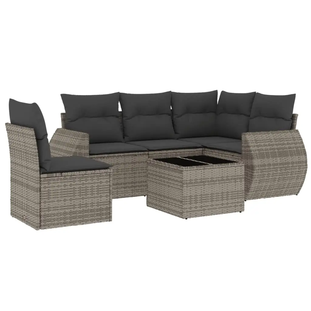 6 Piece Garden Sofa Set with Cushions Grey Poly Rattan 3221379 - Furniture