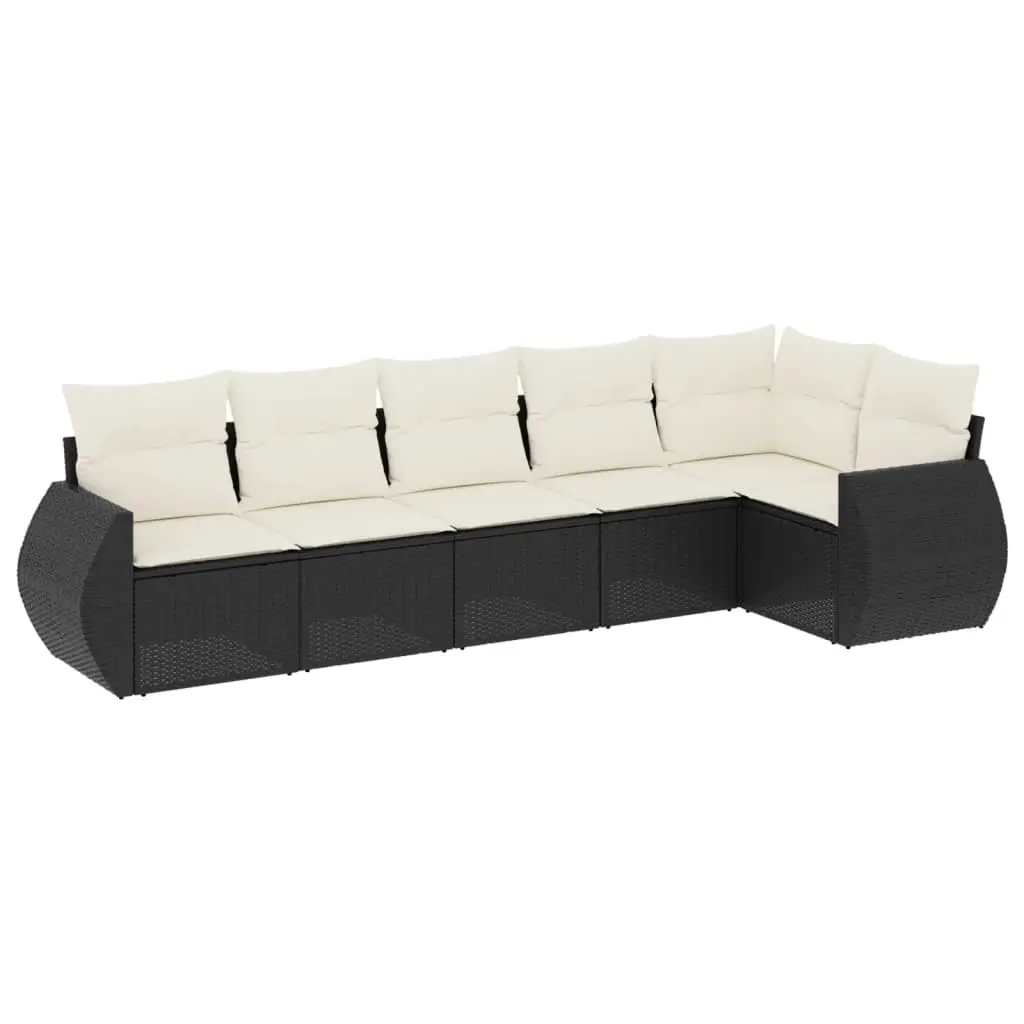 6 Piece Garden Sofa Set with Cushions Black Poly Rattan 3221385 - Furniture