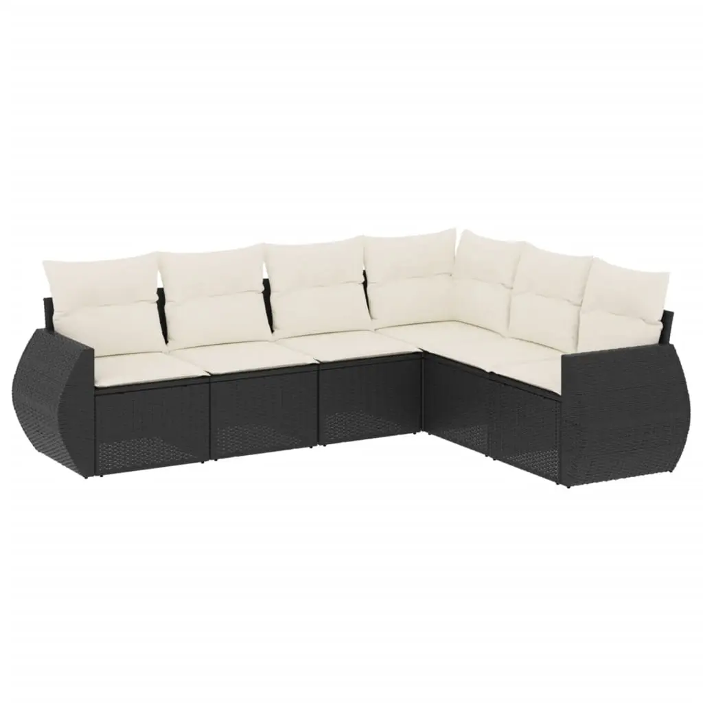6 Piece Garden Sofa Set with Cushions Black Poly Rattan 3221405 - Furniture