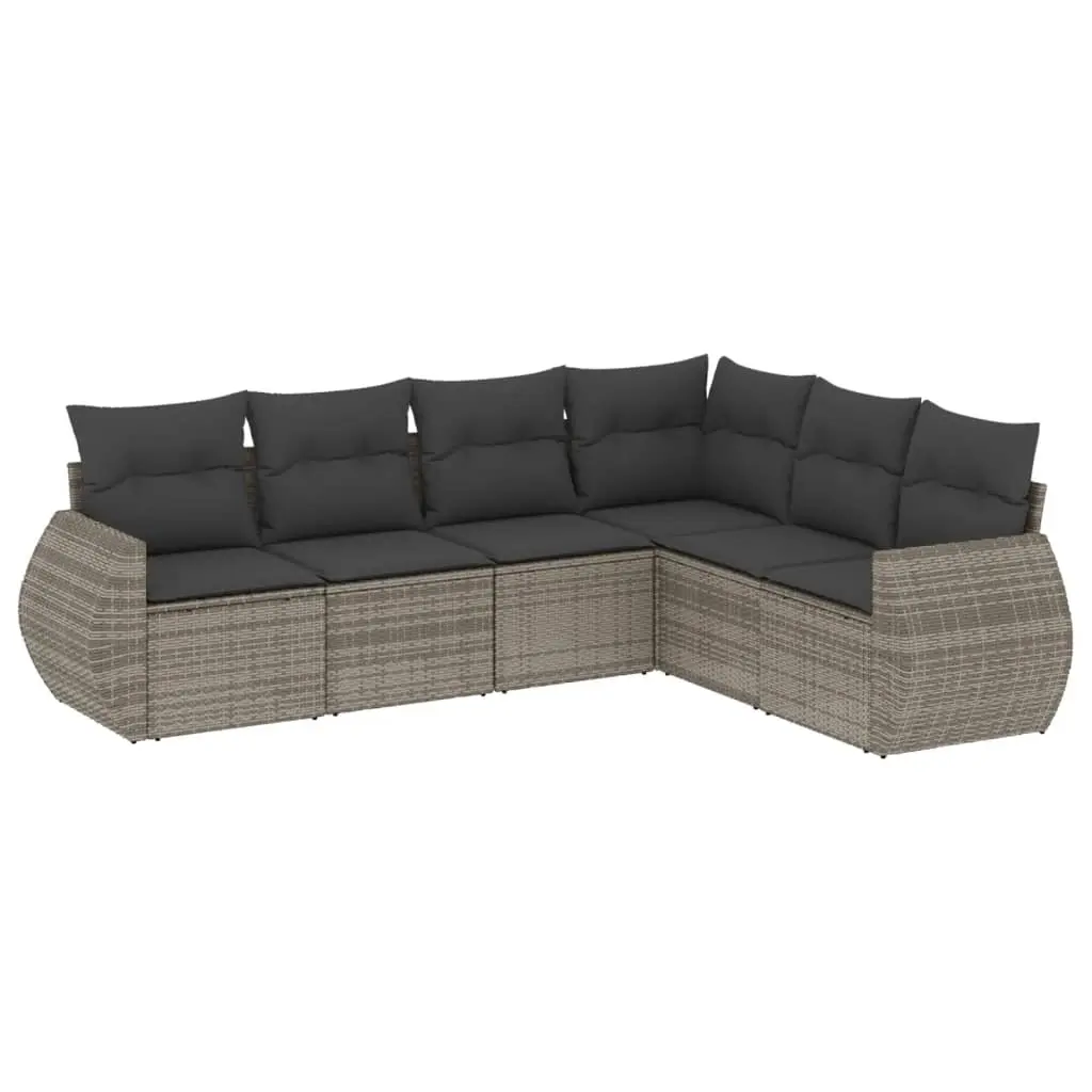 6 Piece Garden Sofa Set with Cushions Grey Poly Rattan 3221409 - Furniture