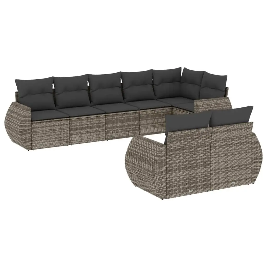 8 Piece Garden Sofa Set with Cushions Grey Poly Rattan 3221619 - Furniture