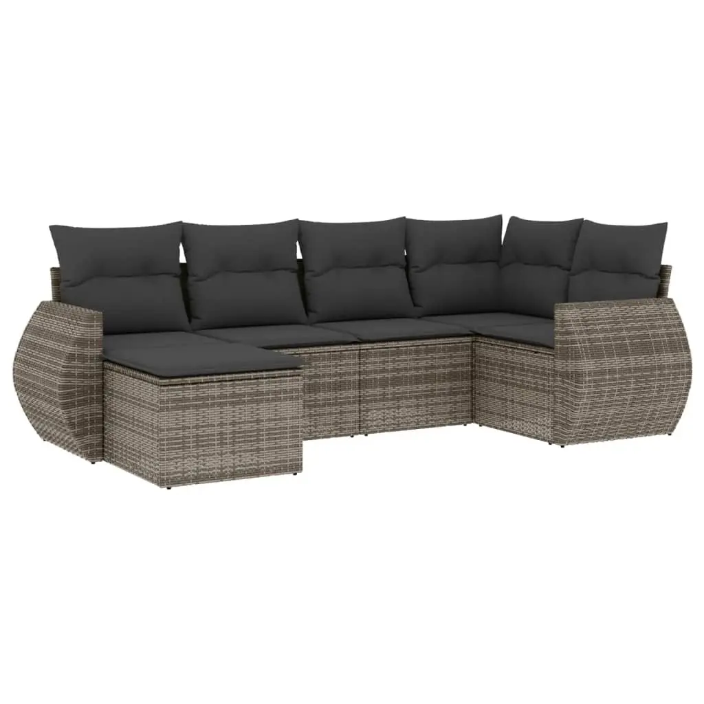 6 Piece Garden Sofa Set with Cushions Grey Poly Rattan 3221659 - Furniture