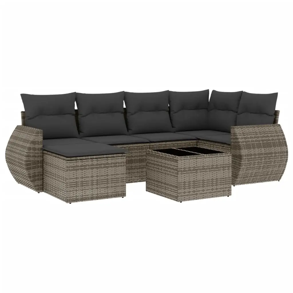 7 Piece Garden Sofa Set with Cushions Grey Poly Rattan 3221669 - Furniture
