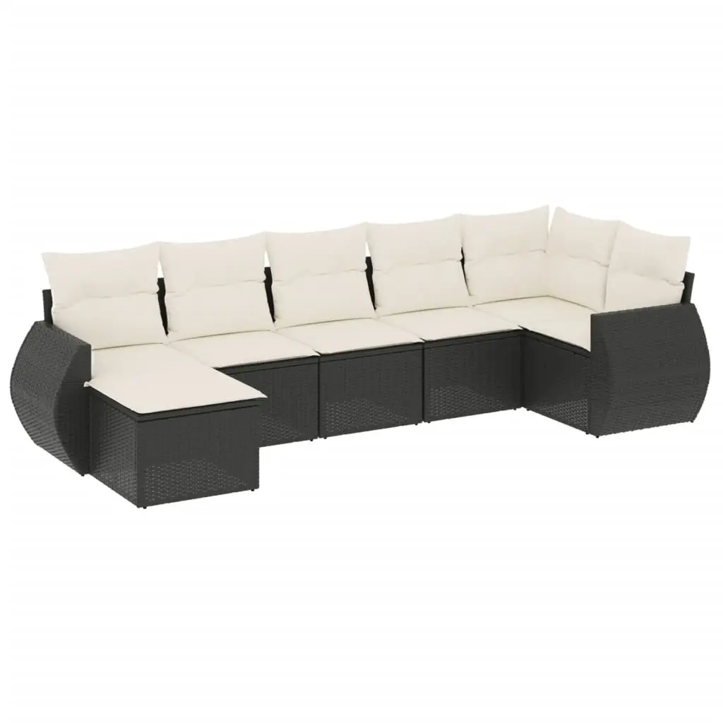 7 Piece Garden Sofa Set with Cushions Black Poly Rattan 3221675 - Furniture