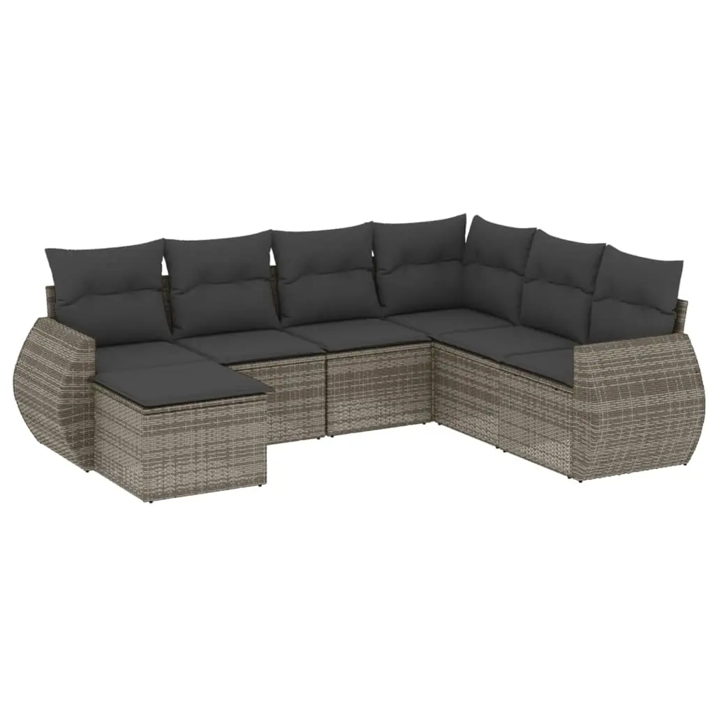 7 Piece Garden Sofa Set with Cushions Grey Poly Rattan 3221699 - Furniture