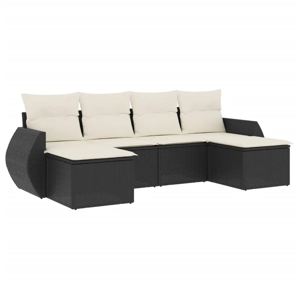 6 Piece Garden Sofa Set with Cushions Black Poly Rattan 3221715 - Furniture