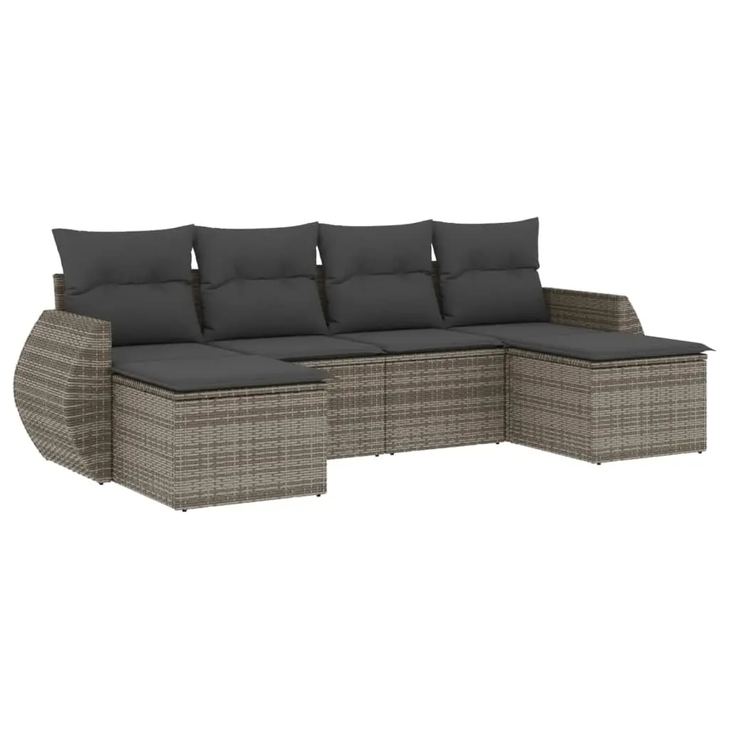 6 Piece Garden Sofa Set with Cushions Grey Poly Rattan 3221719 - Furniture