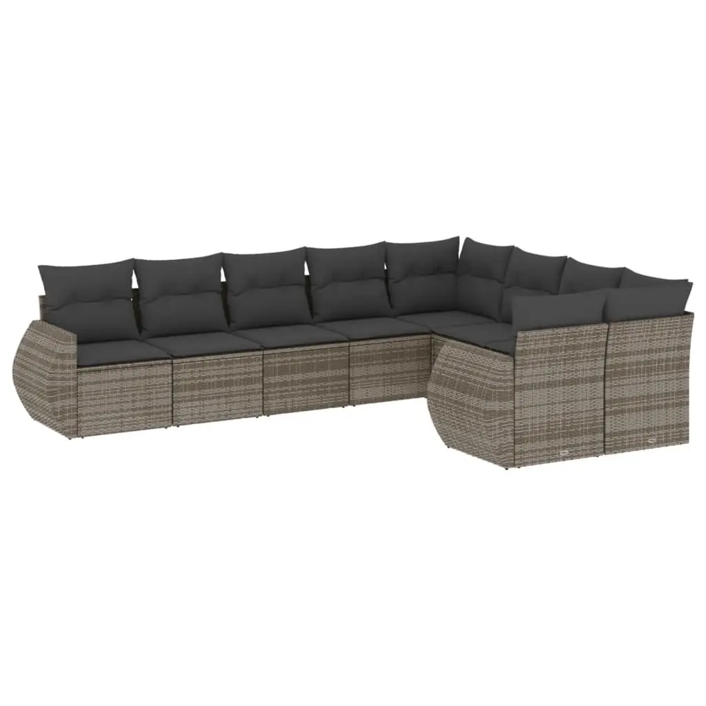 9 Piece Garden Sofa Set with Cushions Grey Poly Rattan 3221839 - Furniture