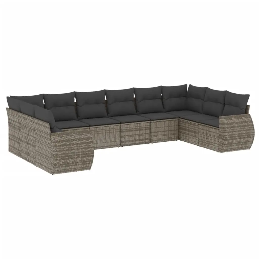 10 Piece Garden Sofa Set with Cushions Grey Poly Rattan 3221869 - Furniture