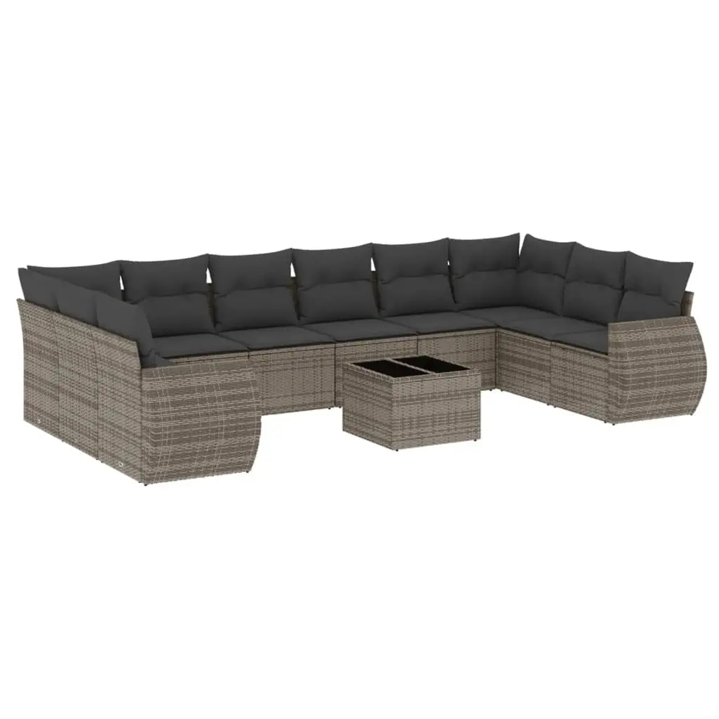 11 Piece Garden Sofa Set with Cushions Grey Poly Rattan 3221879 - Furniture