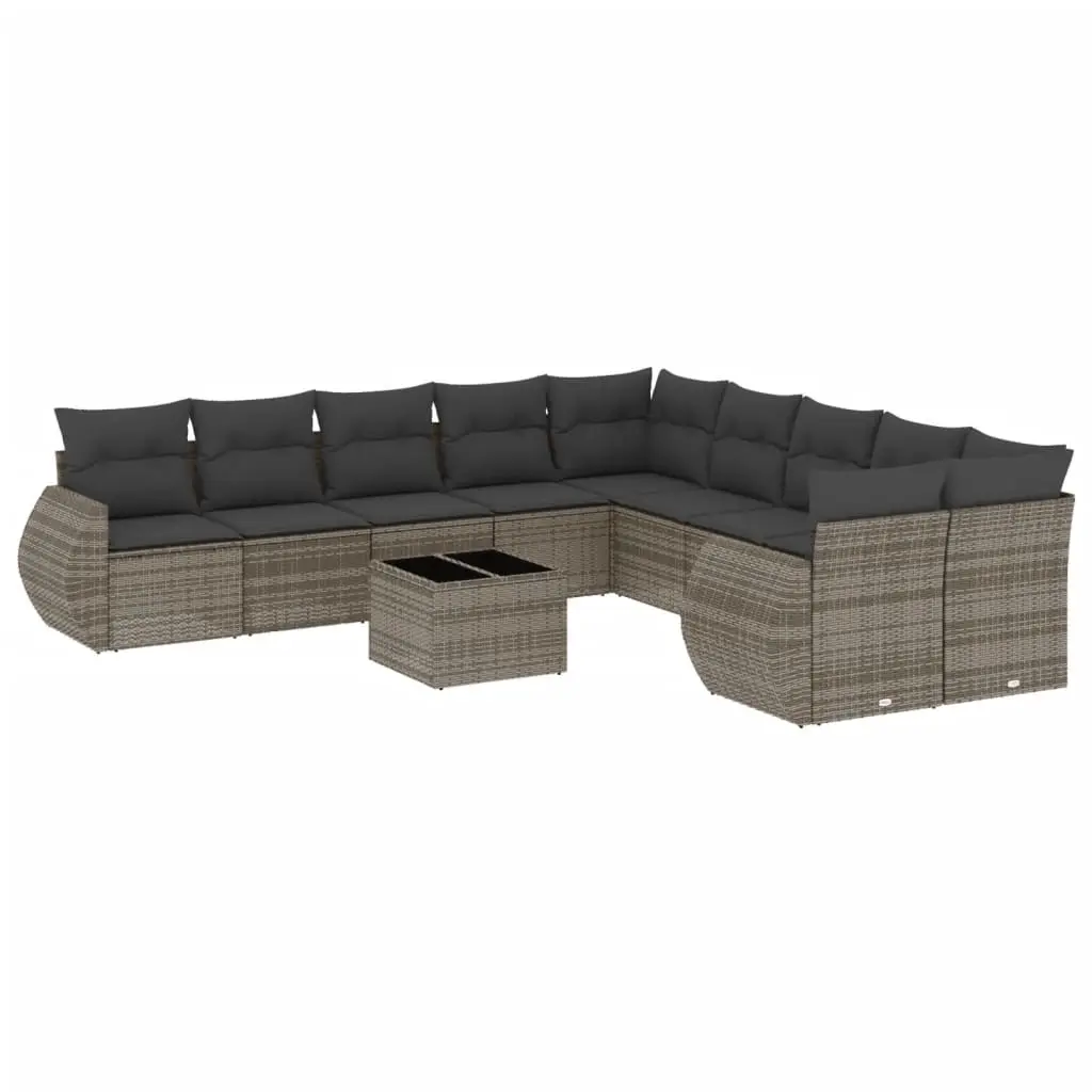 11 Piece Garden Sofa Set with Cushions Grey Poly Rattan 3221919 - Furniture