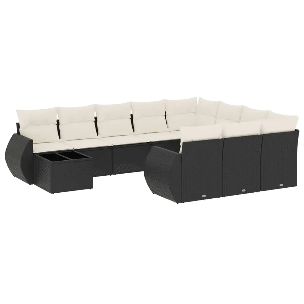 11 Piece Garden Sofa Set with Cushions Black Poly Rattan 3221925 - Furniture
