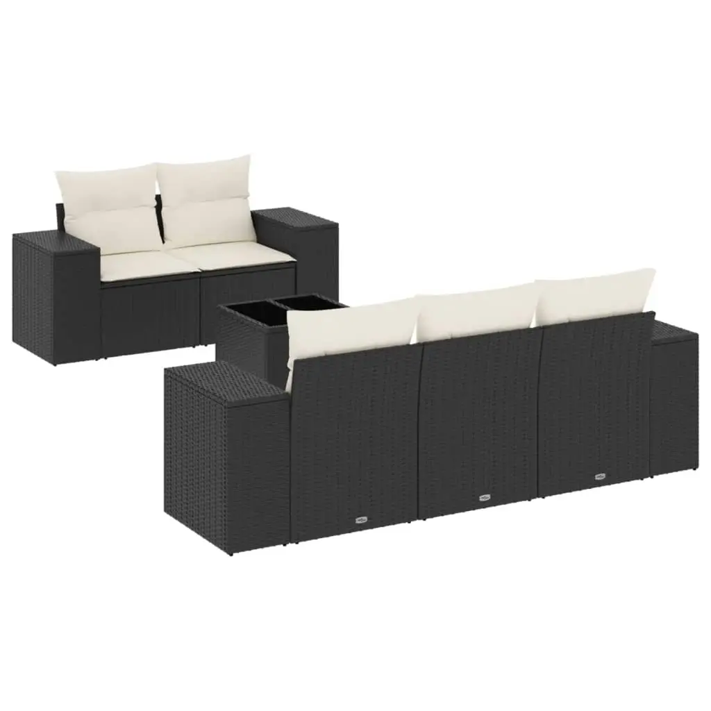 6 Piece Garden Sofa Set with Cushions Black Poly Rattan 3222295 - Furniture