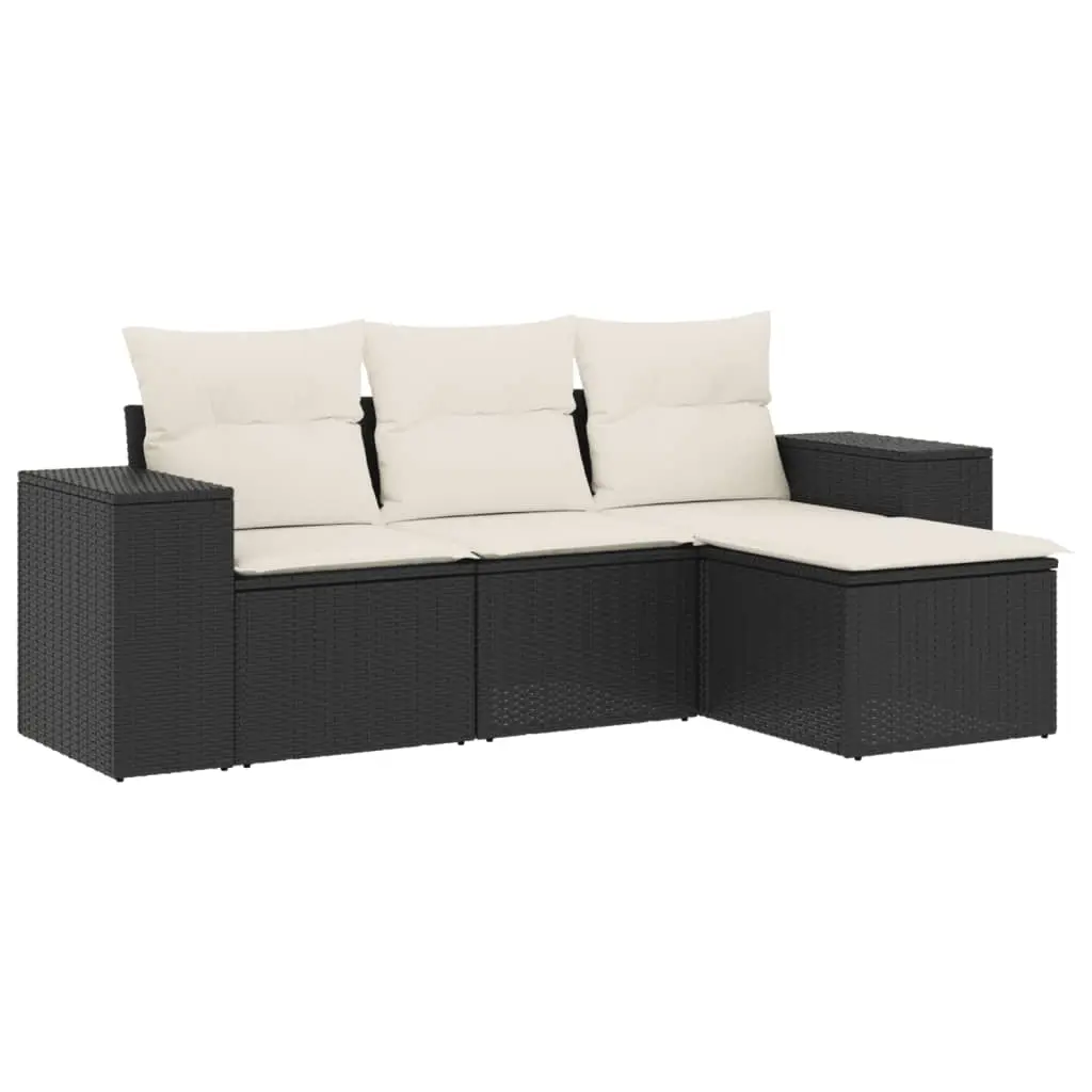 4 Piece Garden Sofa Set with Cushions Black Poly Rattan 3222465 - Furniture