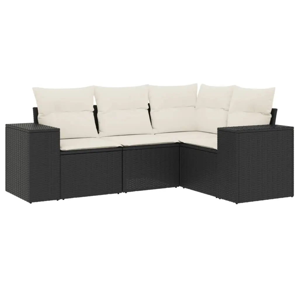 4 Piece Garden Sofa Set with Cushions Black Poly Rattan 3222505 - Furniture
