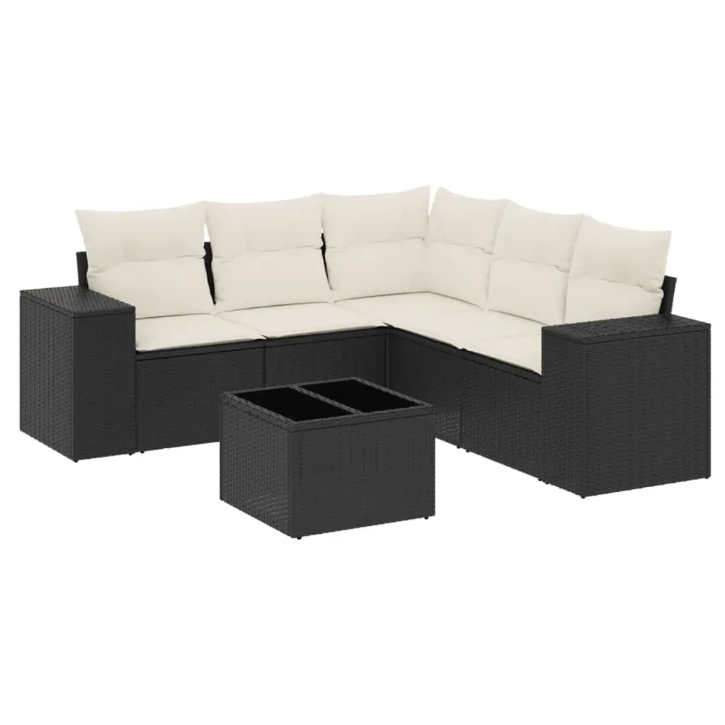 6 Piece Garden Sofa Set with Cushions Black Poly Rattan 3222555 - Furniture