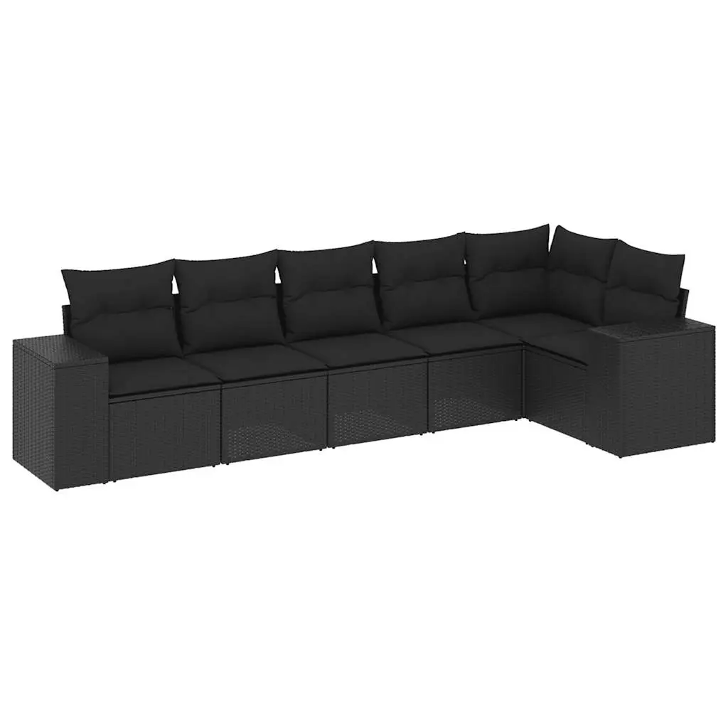 6 Piece Garden Sofa Set with Cushions Black Poly Rattan 3222584 - Furniture