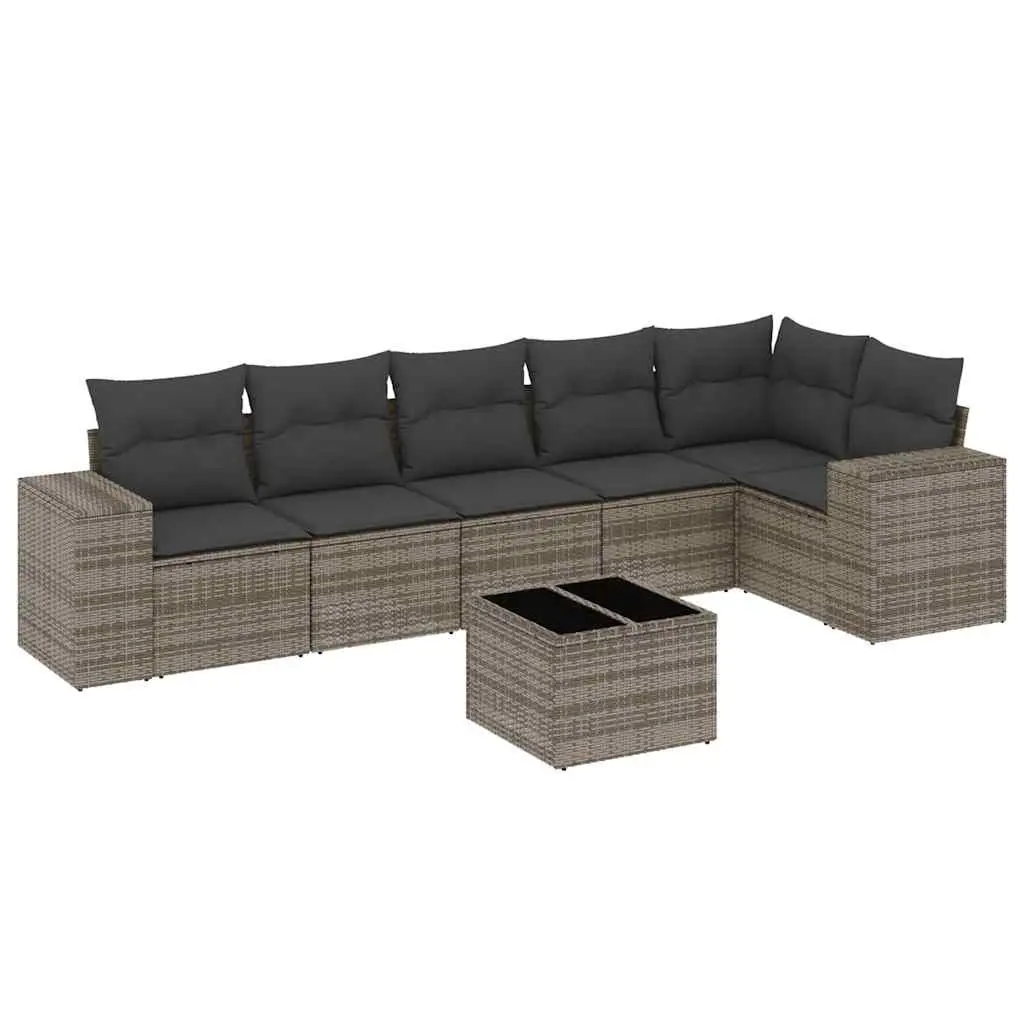 7 Piece Garden Sofa Set with Cushions Grey Poly Rattan 3222599 - Furniture