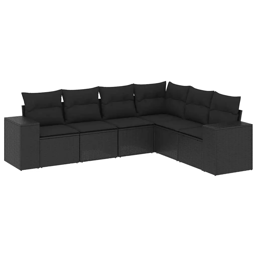 6 Piece Garden Sofa Set with Cushions Black Poly Rattan 3222604 - Furniture