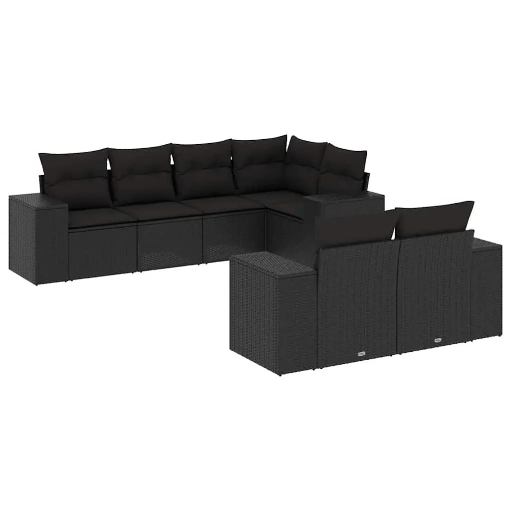 7 Piece Garden Sofa Set with Cushions Black Poly Rattan 3222804 - Furniture