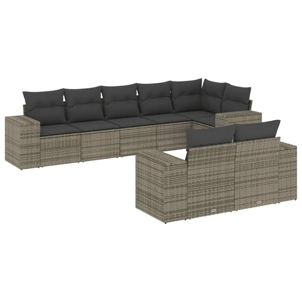 8 Piece Garden Sofa Set with Cushions Grey Poly Rattan 3222819 - Furniture