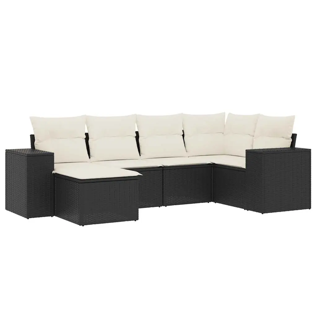 6 Piece Garden Sofa Set with Cushions Black Poly Rattan 3222855 - Furniture