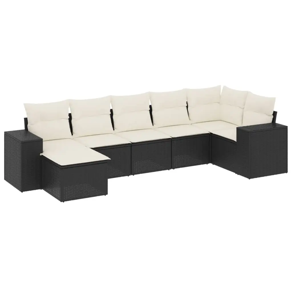 7 Piece Garden Sofa Set with Cushions Black Poly Rattan 3222875 - Furniture