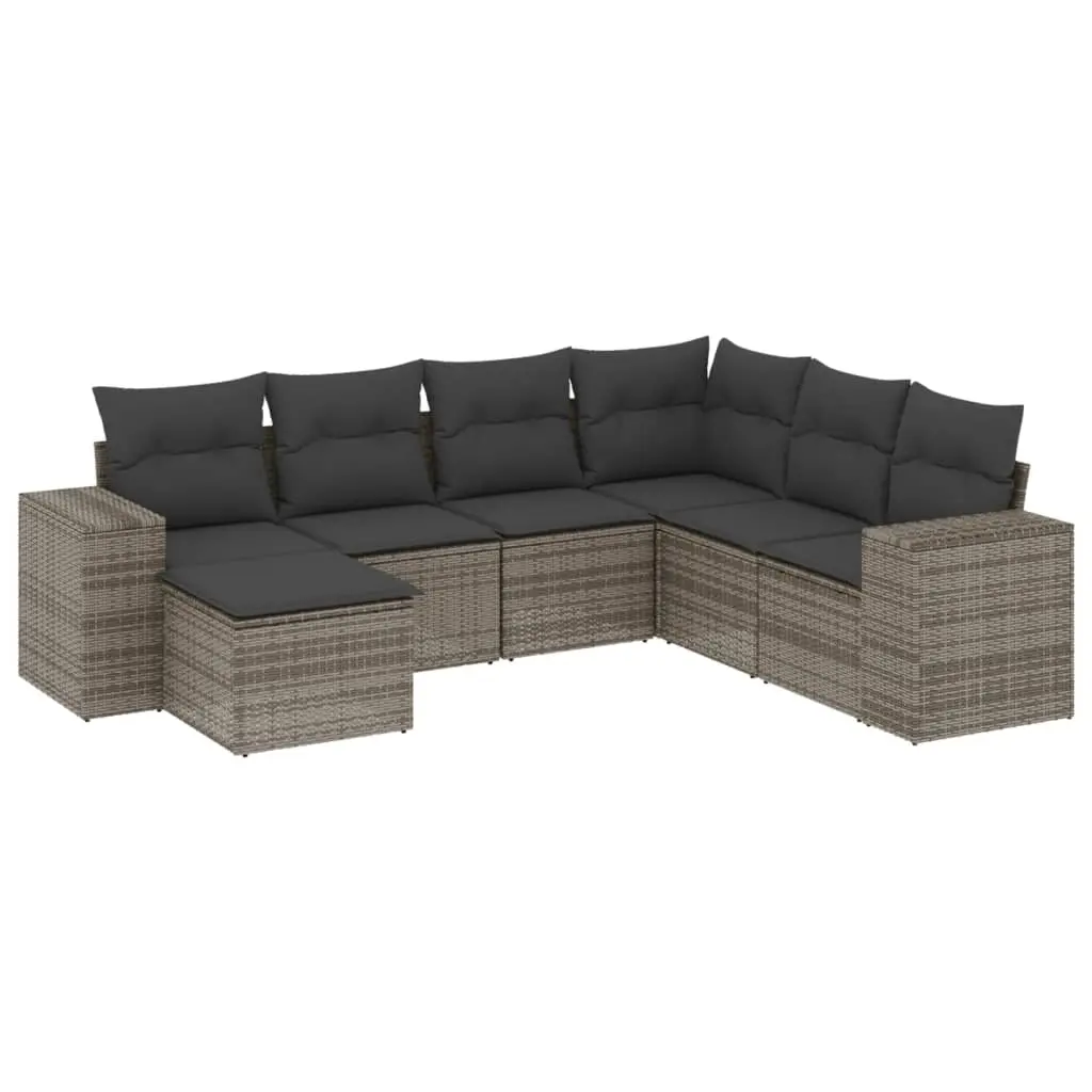 7 Piece Garden Sofa Set with Cushions Grey Poly Rattan 3222899 - Furniture