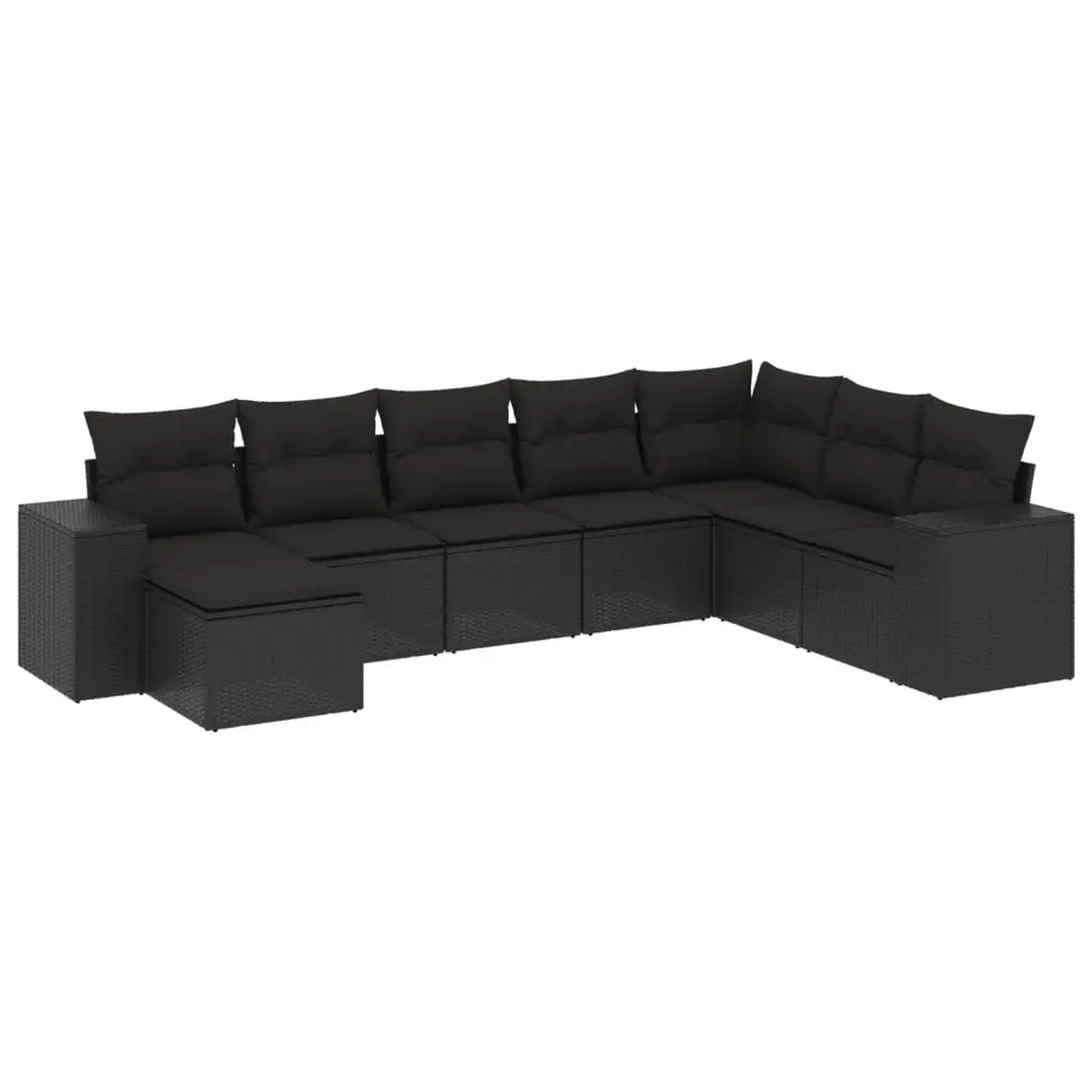 8 Piece Garden Sofa Set with Cushions Black Poly Rattan 3222954 - Furniture
