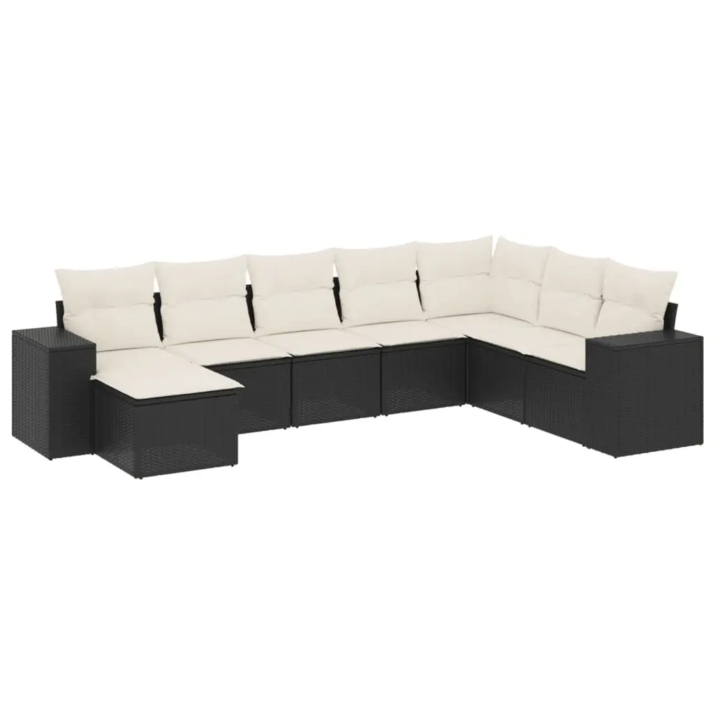 8 Piece Garden Sofa Set with Cushions Black Poly Rattan 3222955 - Furniture