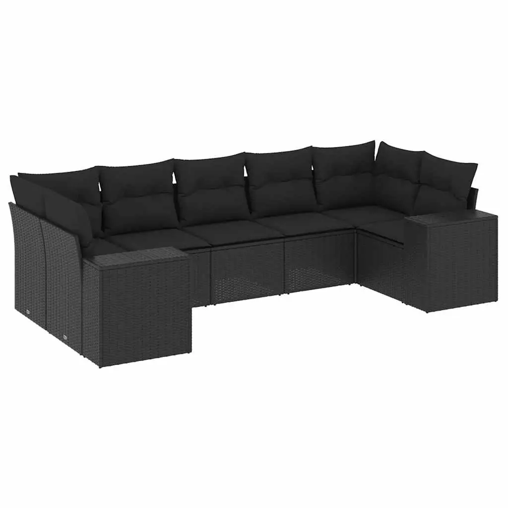 7 Piece Garden Sofa Set with Cushions Black Poly Rattan 3222984 - Furniture