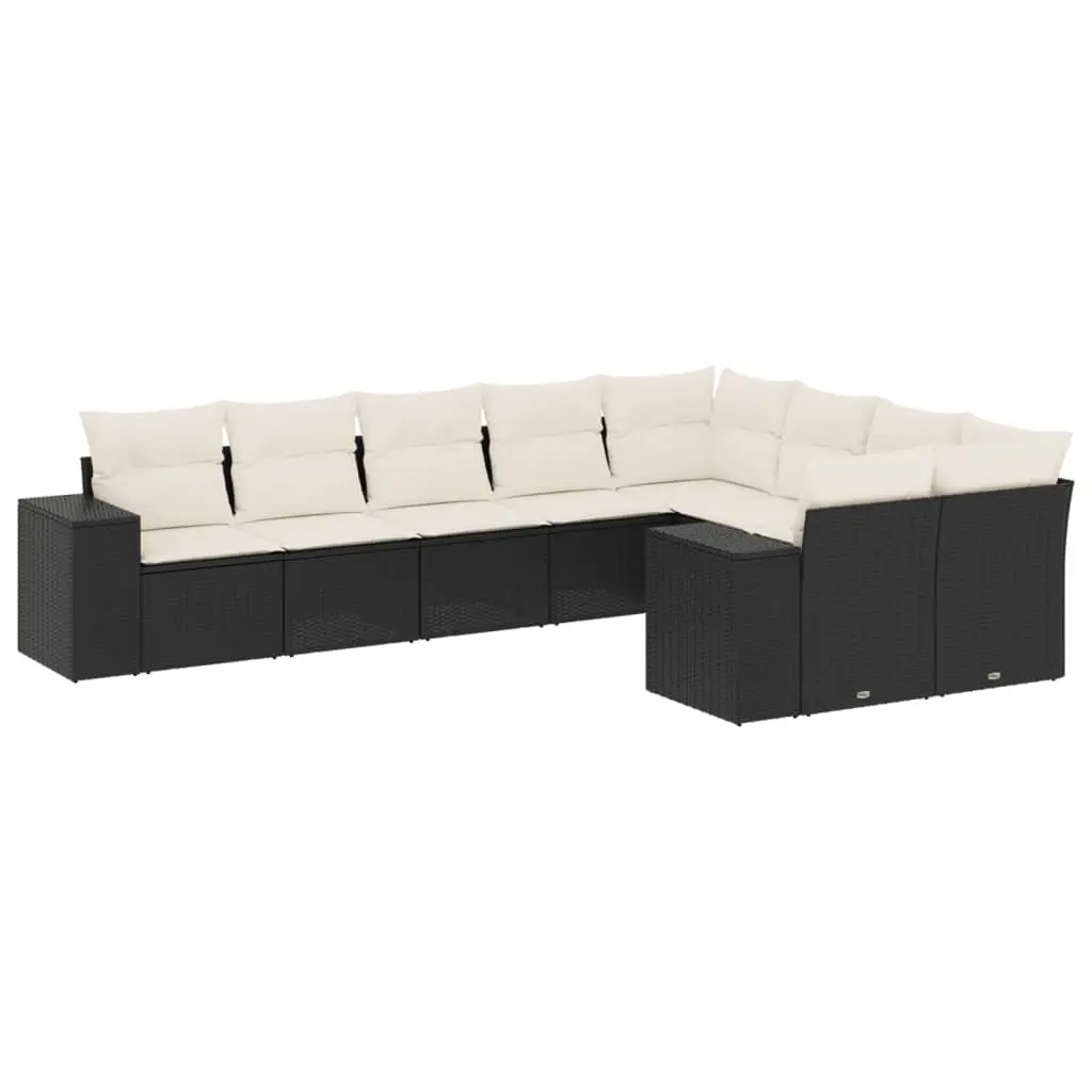 9 Piece Garden Sofa Set with Cushions Black Poly Rattan 3223035 - Furniture