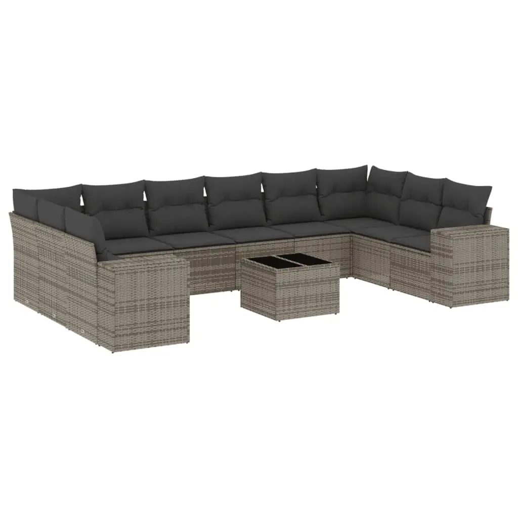 11 Piece Garden Sofa Set with Cushions Grey Poly Rattan 3223079 - Furniture