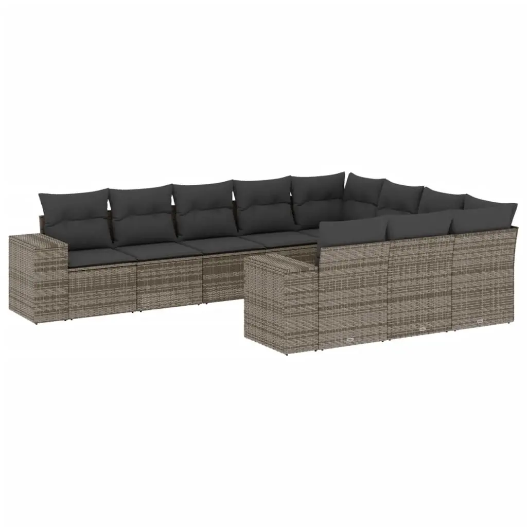 10 Piece Garden Sofa Set with Cushions Grey Poly Rattan 3223089 - Furniture