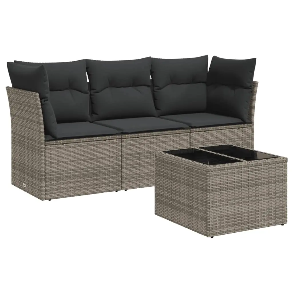 4 Piece Garden Sofa Set with Cushions Grey Poly Rattan 3217220 - Furniture