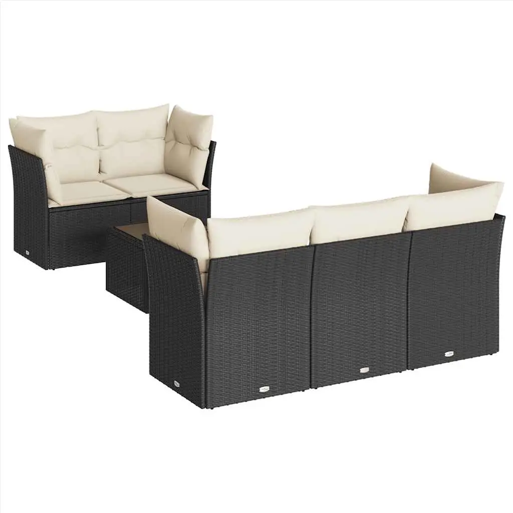 6 Piece Garden Sofa Set with Cushions Black Poly Rattan 3217246 - Furniture