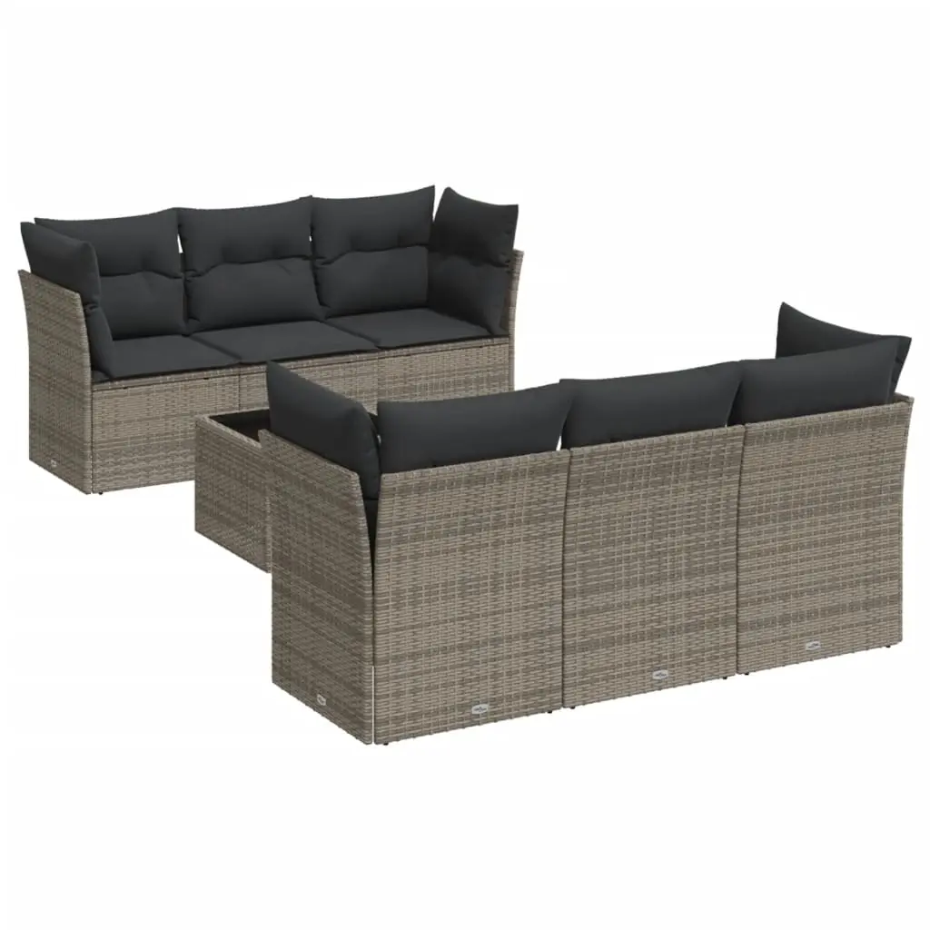 7 Piece Garden Sofa Set with Cushions Grey Poly Rattan 3217260 - Furniture