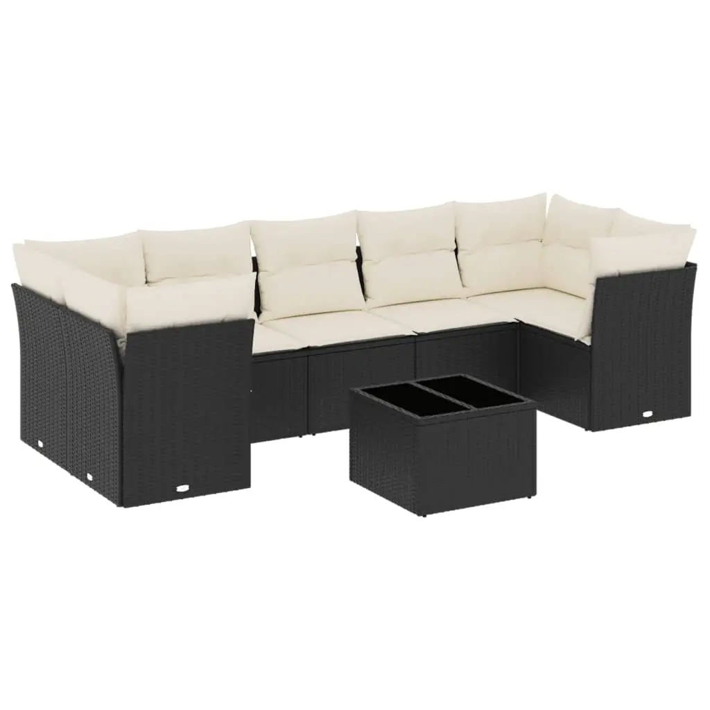 8 Piece Garden Sofa Set with Cushions Black Poly Rattan 3217286 - Furniture