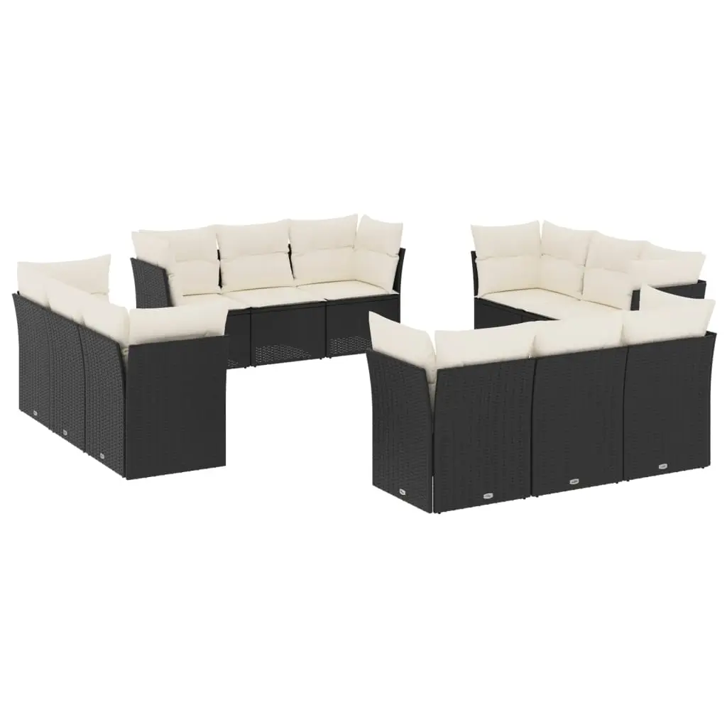 12 Piece Garden Sofa Set with Cushions Black Poly Rattan 3217326 - Furniture