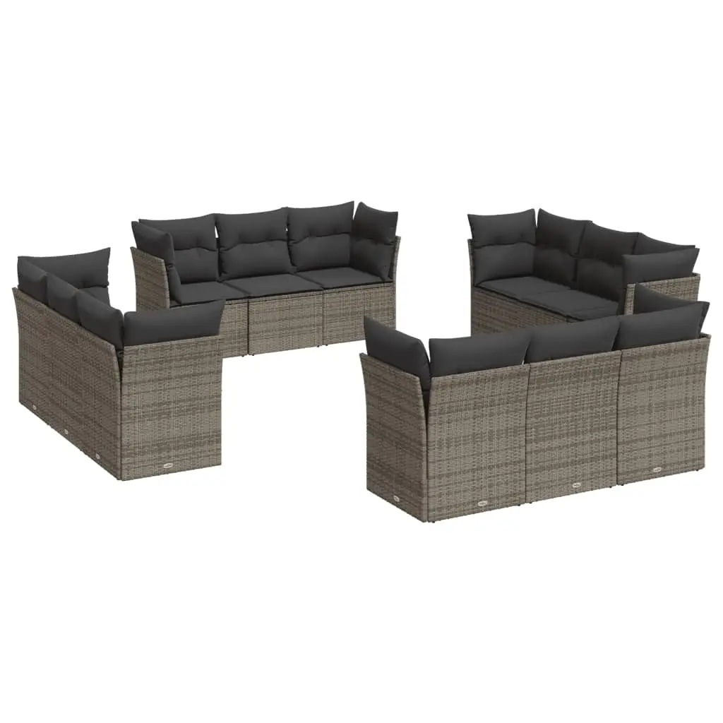 12 Piece Garden Sofa Set with Cushions Grey Poly Rattan 3217330 - Furniture