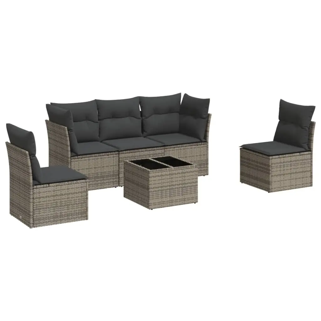 6 Piece Garden Sofa Set with Cushions Grey Poly Rattan 3217360 - Furniture