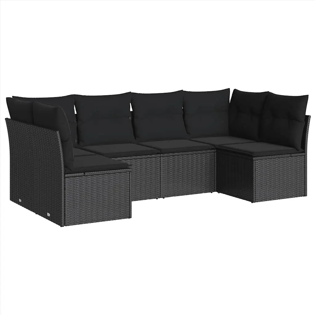 6 Piece Garden Sofa Set with Cushions Black Poly Rattan 3217385 - Furniture