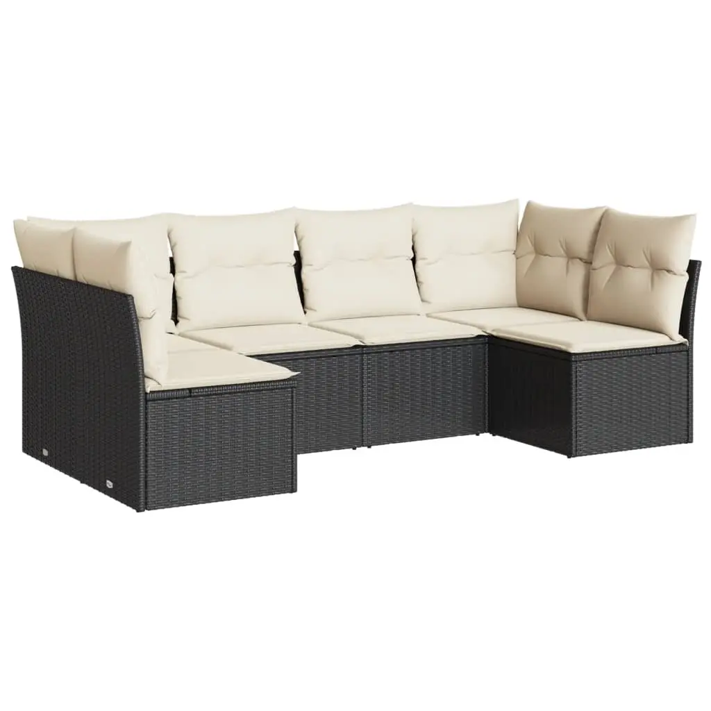 6 Piece Garden Sofa Set with Cushions Black Poly Rattan 3217386 - Furniture