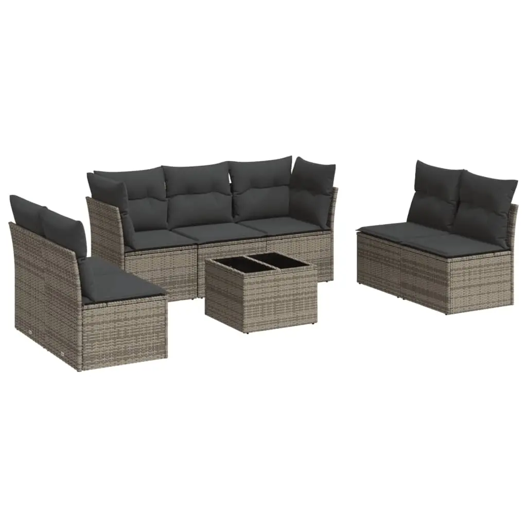 8 Piece Garden Sofa Set with Cushions Grey Poly Rattan 3217420 - Furniture
