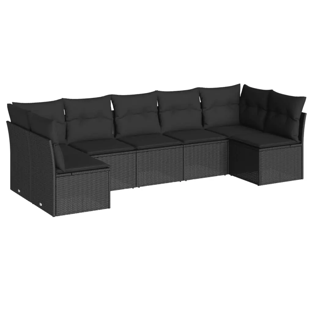 7 Piece Garden Sofa Set with Cushions Black Poly Rattan 3217425 - Furniture